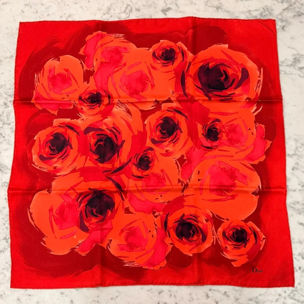Dior Red Floral Silk Scarf- Brand new in the Box - Picture 1 of 6